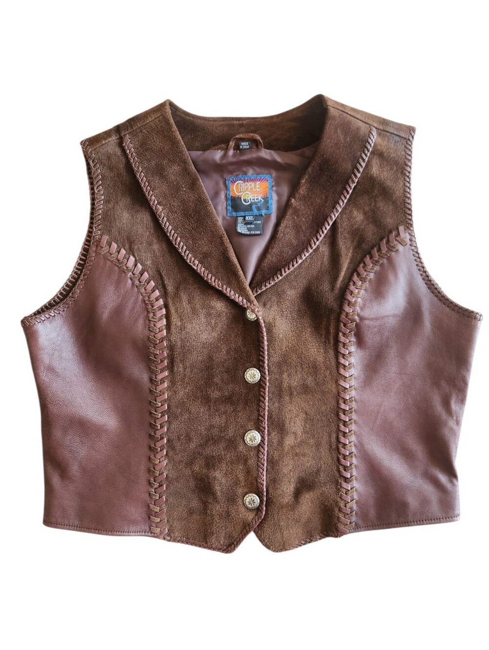 Cripple Creek Suede & Leather Whipstich Vest Concho Buttons Brown Women’s Sz XXL